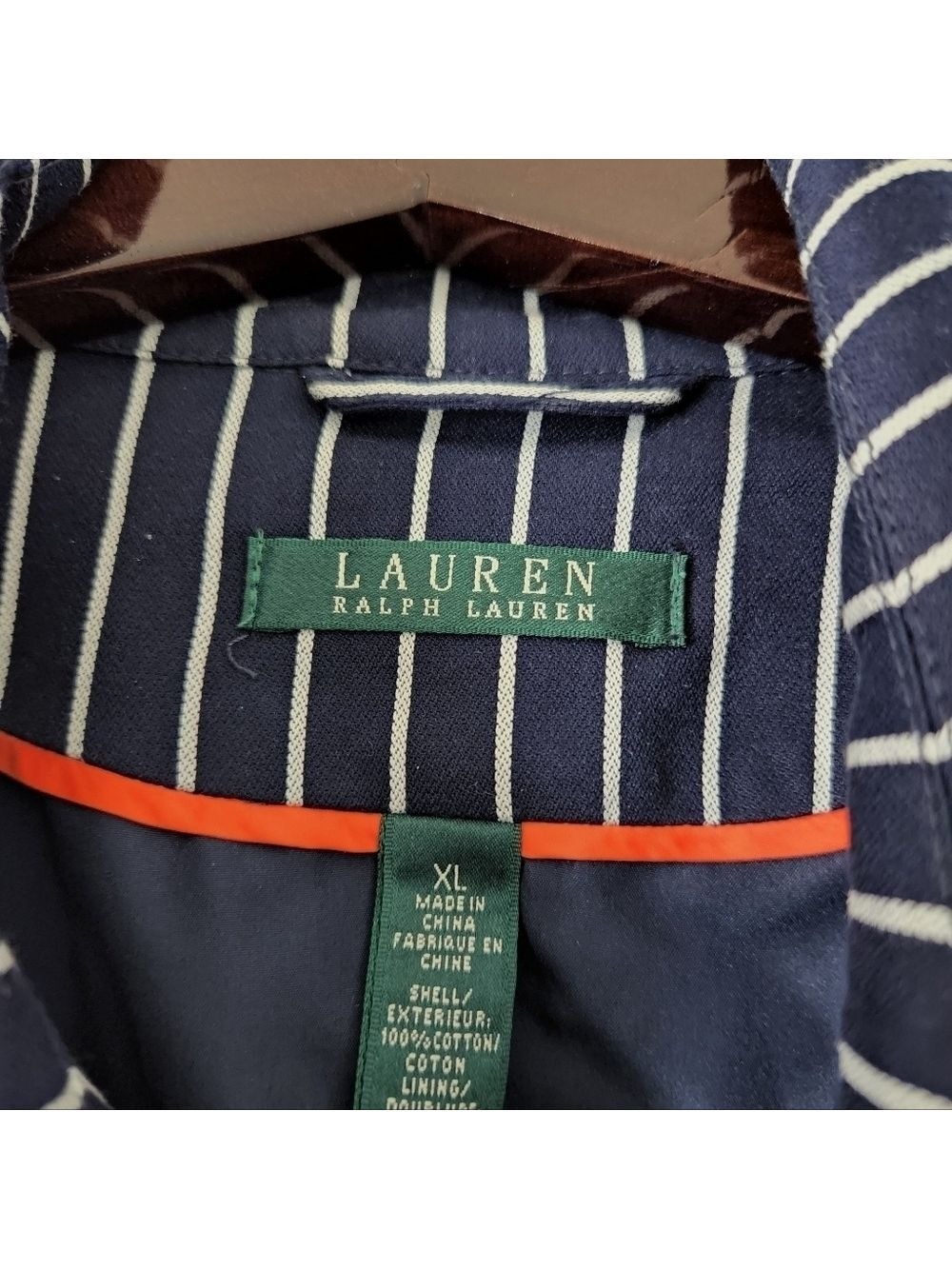 NEW LAUREN RALPH LAUREN NAVY/WHITE PINSTRIPE TRENCH SZ XL - Picture 8 of 12